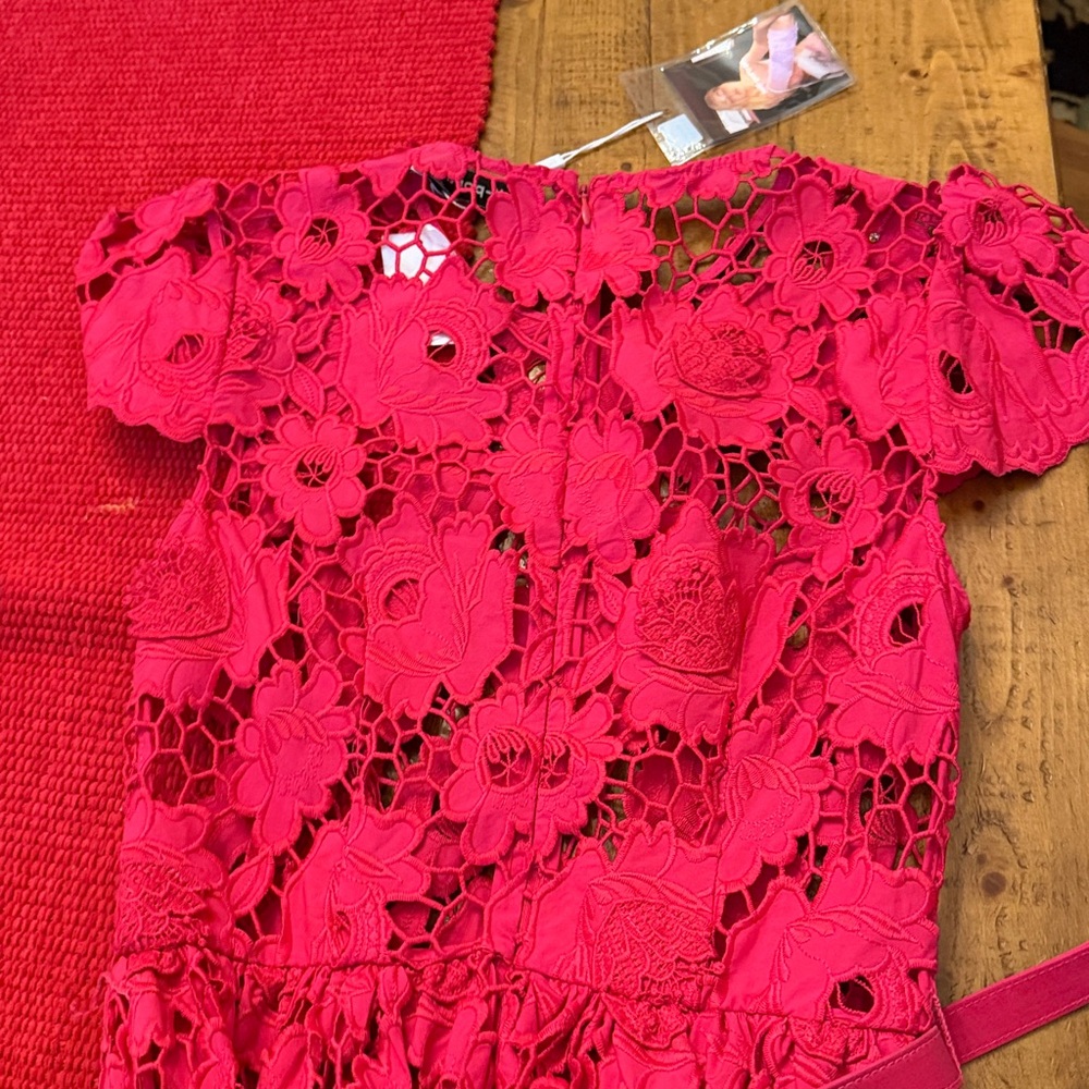 $555 SELF-PORTRAIT Poppy Belted Lace Midi Dress size US 2 No slip included! - Picture 15 of 15
